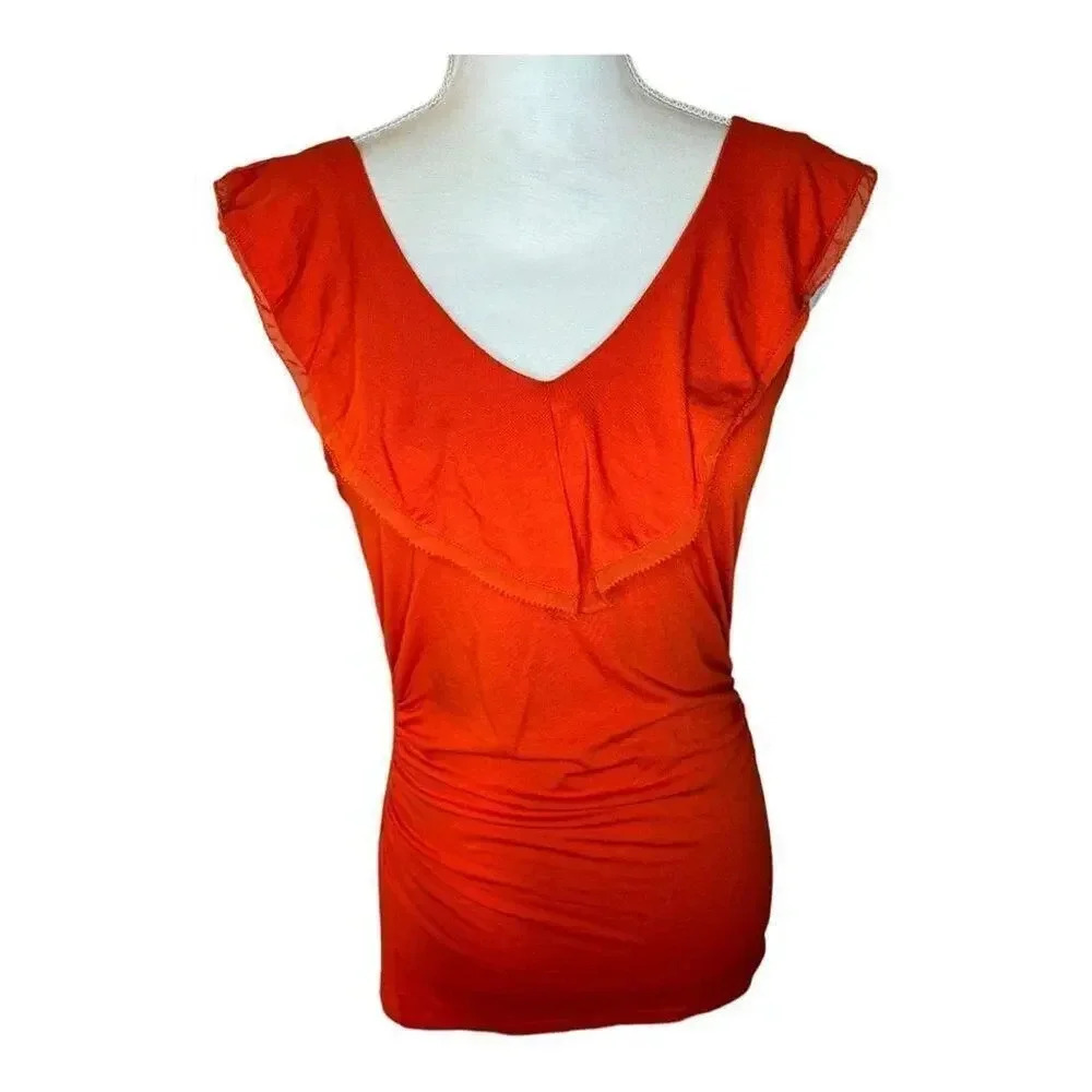 WHBM Women’s XS Coral Flutter V-Neck Sleeveless Top